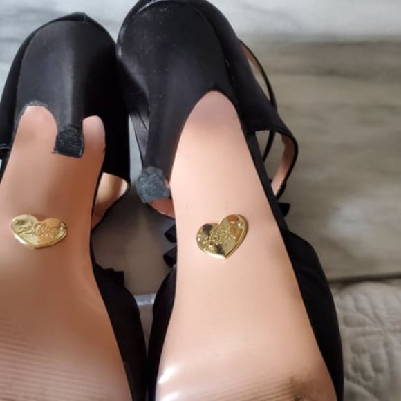 Betsey Johnson Iconnn Black Satin Platform Heels - Picture 9 of 11